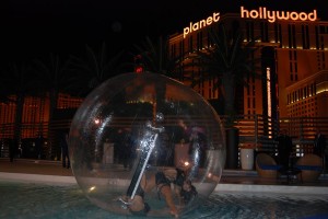 woman in ball in pool