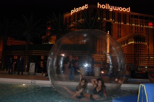 woman in ball in pool