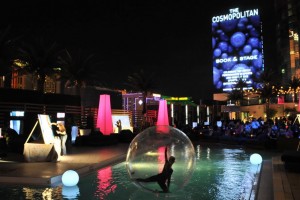 woman in ball in pool