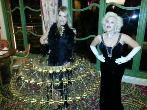 woman in costume serving champagne