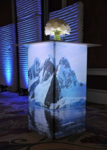 lighted snowy mountains table